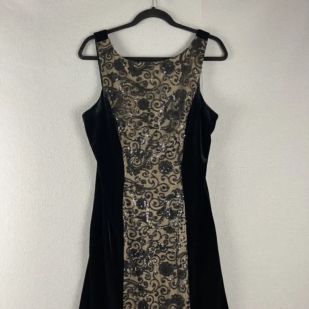 Alex Evenings Formal Dress Women 12 Black Sequin Velvet Mermaid Witchy Glam Goth